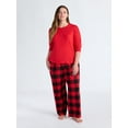 thumbnail image 2 of Joyspun Women's Long Sleeve Top and Flannel Pants Pajama Set, 2-Piece, Sizes XS-3X, 2 of 4