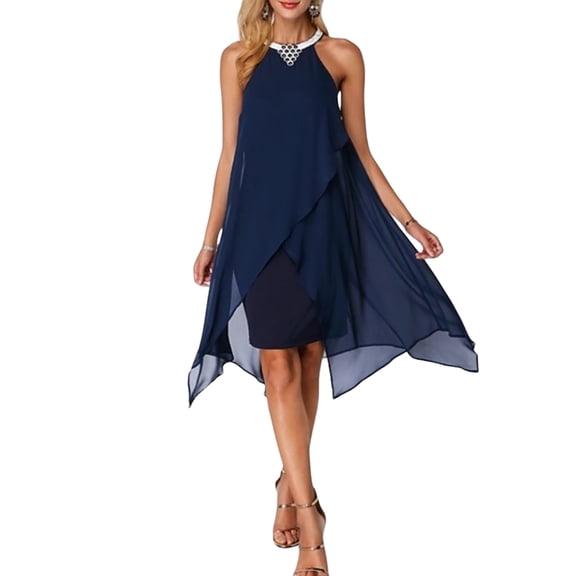 DYMADE Womens Party Cocktail Ball Gown Elegant Chiffon Sleeveless Halter Formal Dresses