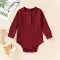 thumbnail image 2 of UAMVSH Infant Ribbed Knitted Baby Bodysuits Girls Boys Long Sleeve Button Romper Jumpsuits Comfy Solid Toddler Clothes(0-3 Months,Red), 2 of 3