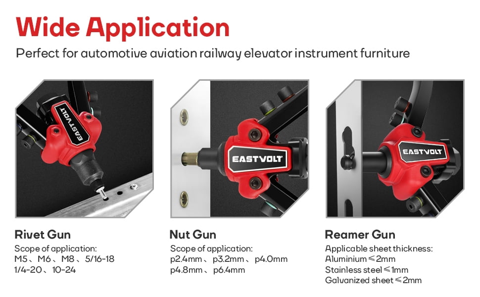 Eastvolt Rivet Nut Tool, 3 in 1 Hand Rivet, Rivet Gun Rivet Nut Tool Reamer 3 in 1 Set, Including 60Pcs Rivet Nuts, 6 Metric & SAE Mandrels and 2 Reaming Mandrels with Carrying Case