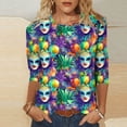 thumbnail image 1 of Xuyuer Carnival Style Print T-Shirt - Women's Fashion Loose Round Neck 3/4 Sleeve Top for Daily Wear, Festival Themed Outfits, Playful Seasonal Style & Streetwear Statement Piece, 1 of 5