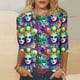 thumbnail image 1 of Xuyuer Carnival Style Print T-Shirt - Women's Fashion Loose Round Neck 3/4 Sleeve Top for Daily Wear, Festival Themed Outfits, Playful Seasonal Style & Streetwear Statement Piece, 1 of 5