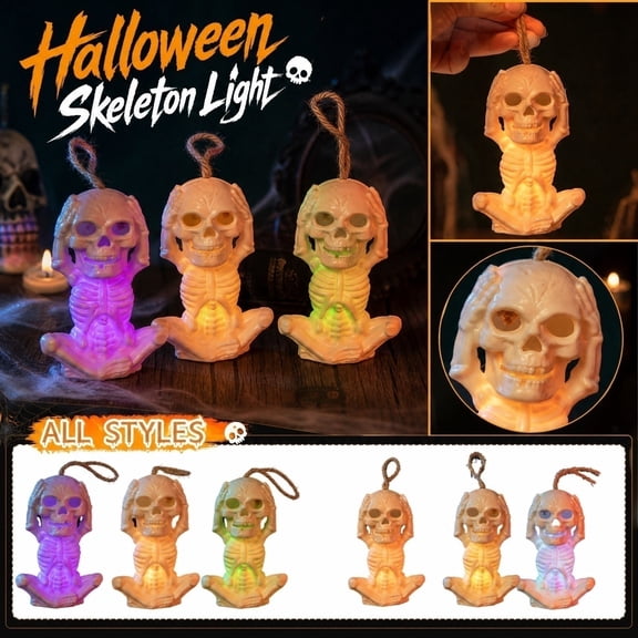 2026 New Halloween Decor Jack-O-Lantern Light Up, Tabletop Bony Head Light Statue Party Decor, Indoor Halloween Home Fall Ornaments for Christmas, Halloween Gifts