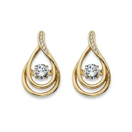 Double Teardrop Earrings - Round CZ in Motion Cubic Zirconia Double Teardrop Drop Earrings .76 TCW in 14k Gold over Sterling Silver