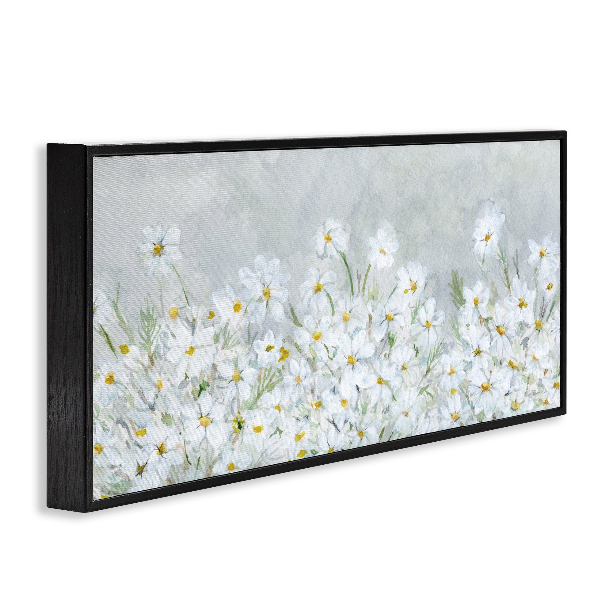 Stupell Industries Subtle Brushed Daisies Botanical & Floral Painting Black Framed Art Print Wall Art, 24 x 10