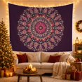 thumbnail image 3 of Circular Mandala with Floral Center on Deep Plum Background, Mystical Boho for Boho Decor Lovers, Symmetrical Radial Wall Art, Housewarming Gift Tapestry Wall Hanging for Bedroom and Living Room, 3 of 7