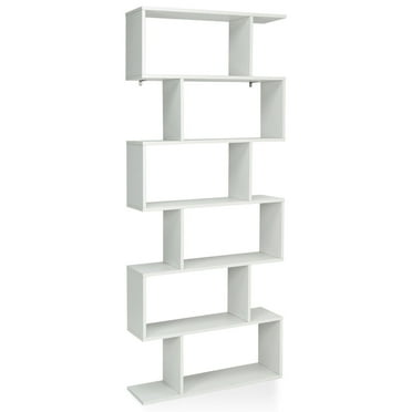 Gymax 6 Tier S-Shaped Bookshelf Storage Display Bookcase Decor Z-Shelf White