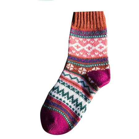 

Womens Girls Winter Wool Socks Cozy Knit Warm Winter Socks Vintage Pattern Soft Thick Thermal Crew Socks Multicolor
