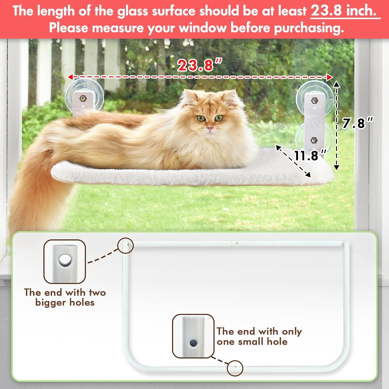 RunMin Grocery Store Cordless Cat Window Perch, Cat Hammock for Wall