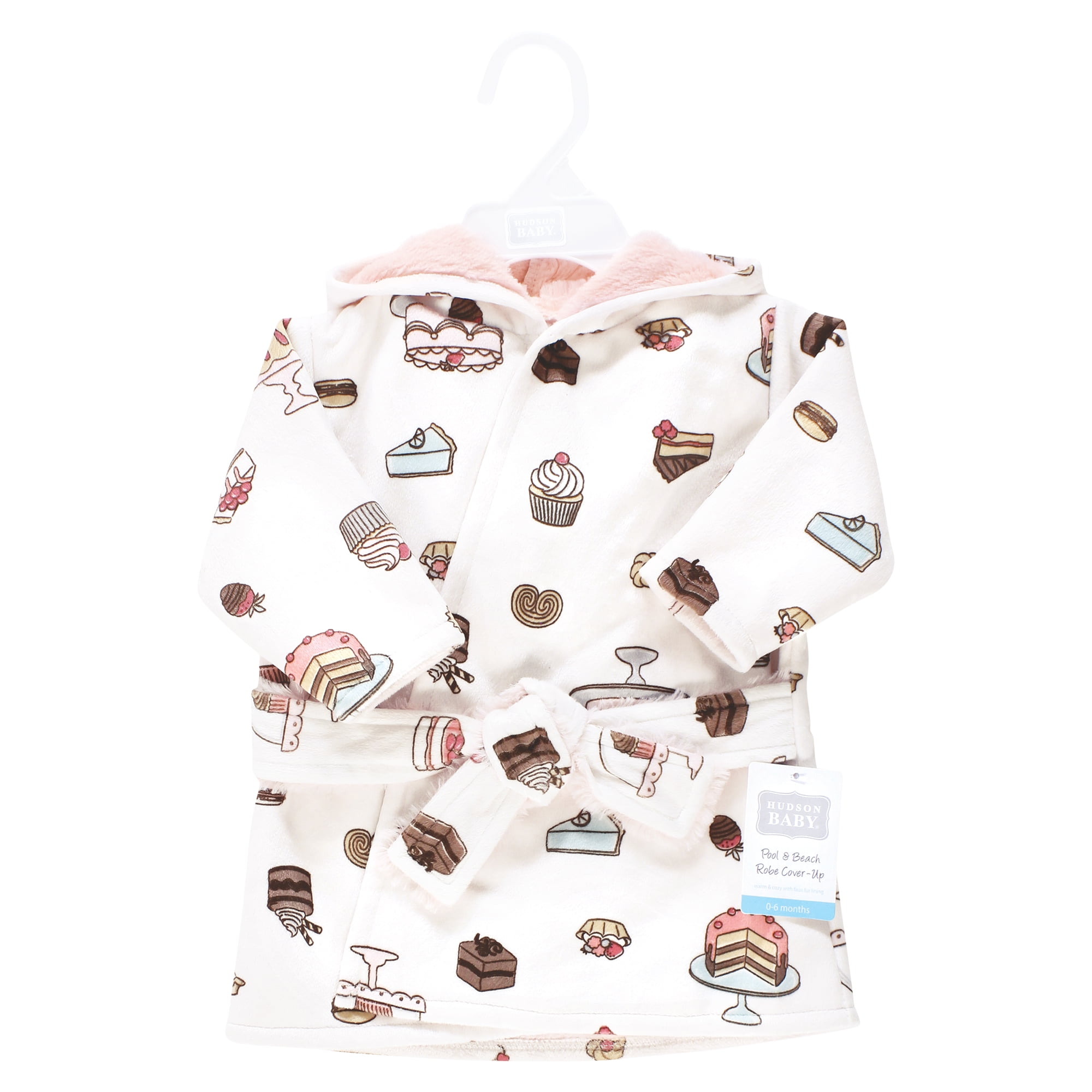 Hudson Baby Infant Girl Mink with Faux Fur Lining Pool and Beach Robe Cover-ups, Sweet Bakery, 0-6 Months