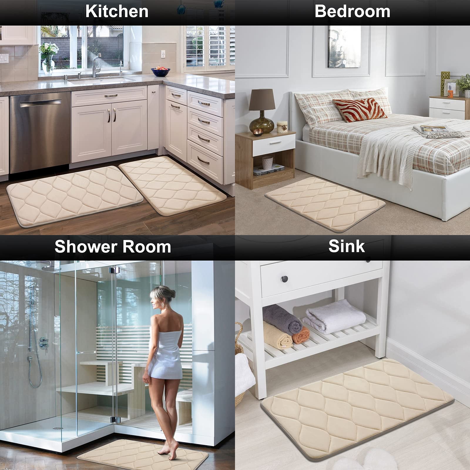 Smiry Memory Foam Bathroom Rugs, Ultra Soft & Non-Slip Bath Runner Mat, 24"x47", Beige