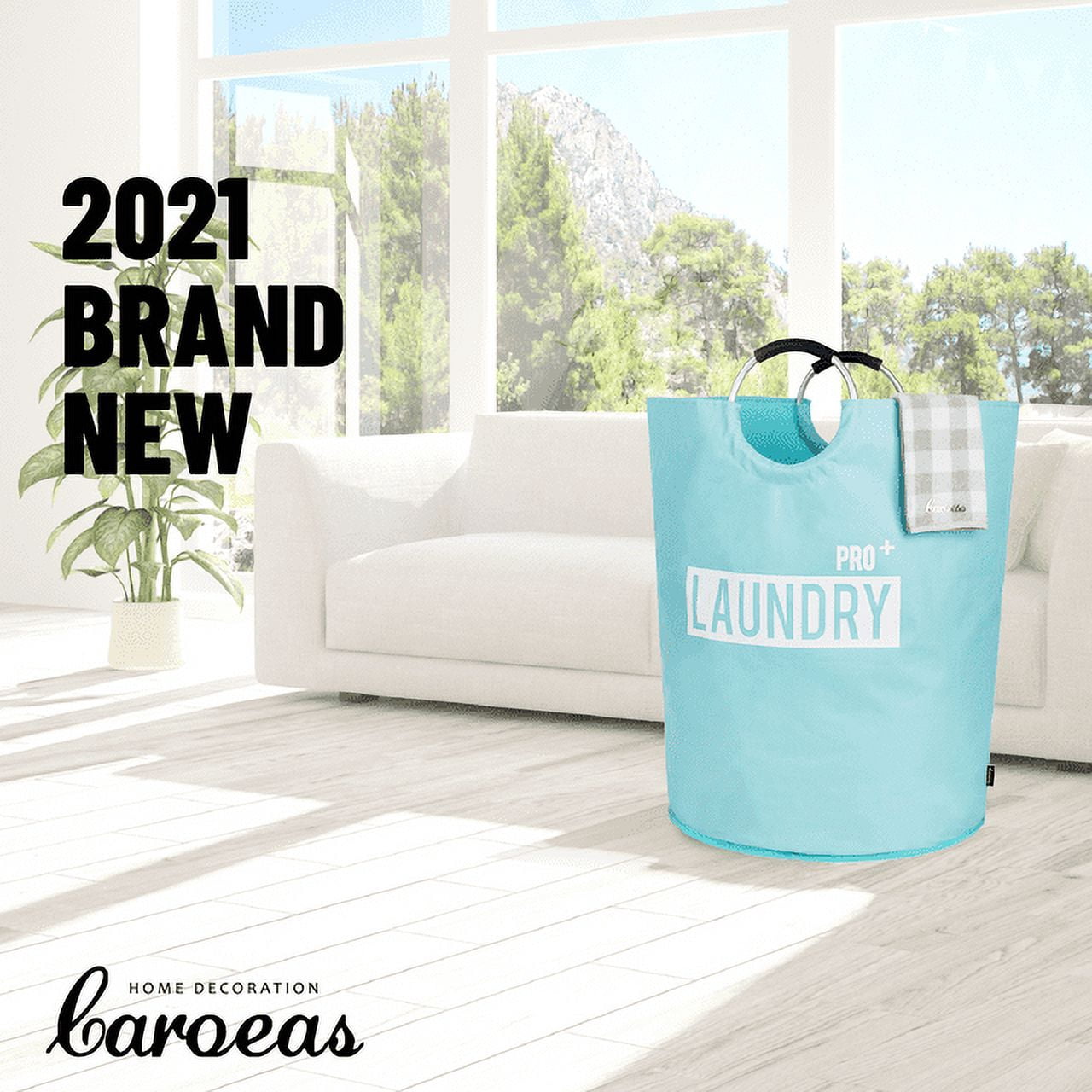 Caroeas Super Large 150L Laundry Hamper Pro, Waterproof Laundry Basket, Clothes Hamper Stands Up Well, Laundry Bag with Padded Handles, Collapsible Laundry Basket Easy Storage (Light Blue)