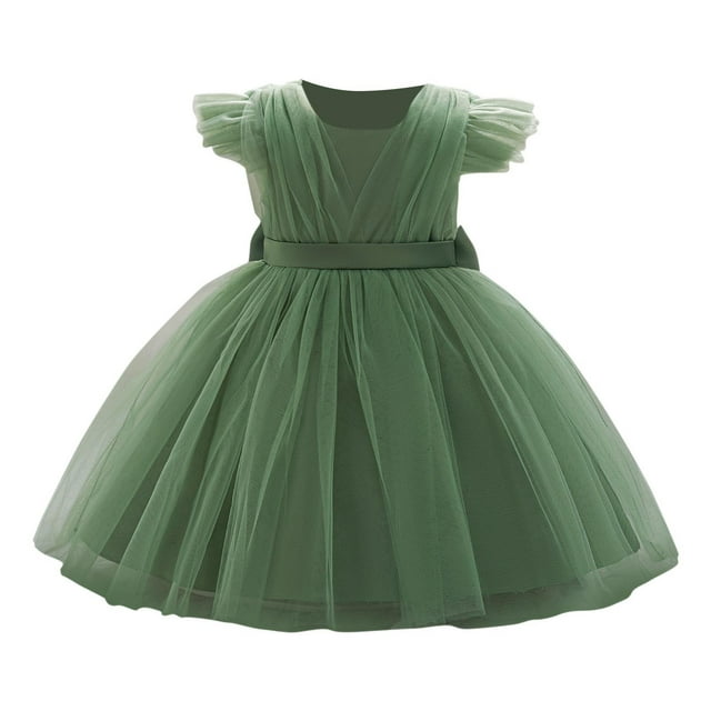 Robes Tutu en Maille pour Tout-Petits Manches à Volants Multi-Couches Tulle Fleur Mariage Anniversaire Été Robe Bébé Filles 6M-3Y