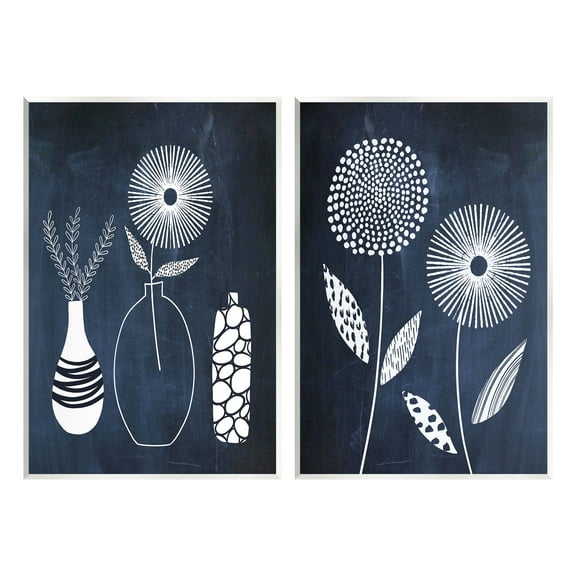 Stupell Industries Structured Flowers on Blue Botanical & Floral Painting Unframed Art Print Wall Art, 10 x 15, Set of 2