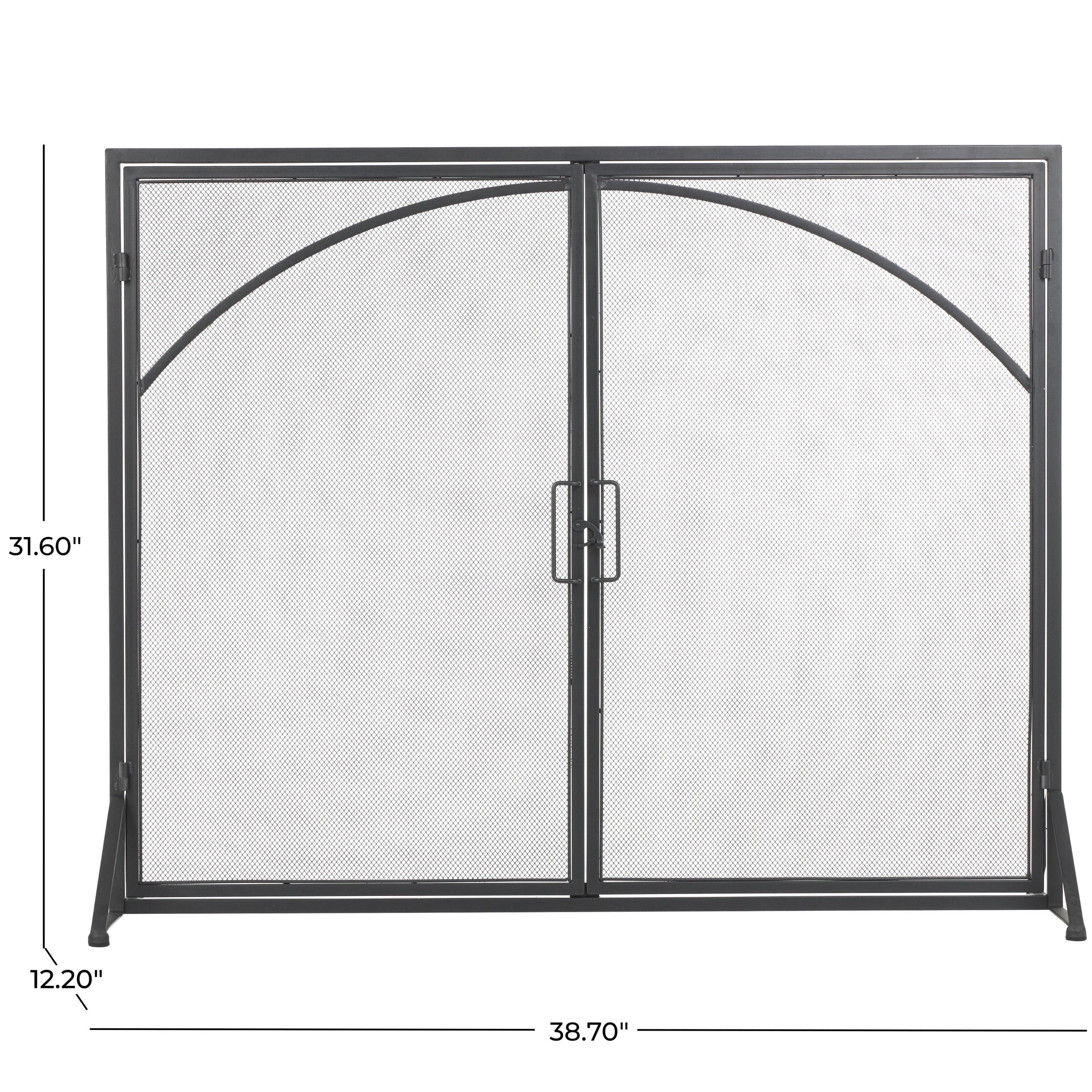 DecMode 39" x 32" Black Metal Single Panel Fireplace Screen with Arch Inspired Doors and Handles, 1-Piece