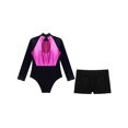thumbnail image 4 of dPois Kids Girls Leotard with Shorts Gymnastics Outfits Ballet Dance Costume Long Sleeve Rhinestones Hot Pink&Black 12, 4 of 5