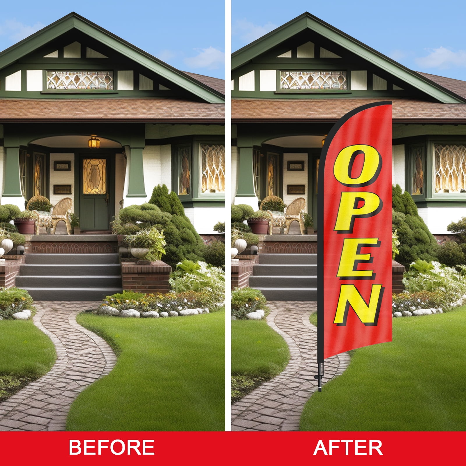 QSUM Open Sign Feather Flag with Pole Kit,7FT Open Advertising Flag, Open Business Sign,Open Windless Swooper Flag