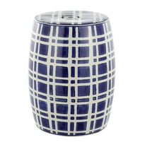 SAFAVIEH Eytan 18" Modern Geometric Ceramic Garden Stool, Navy/White