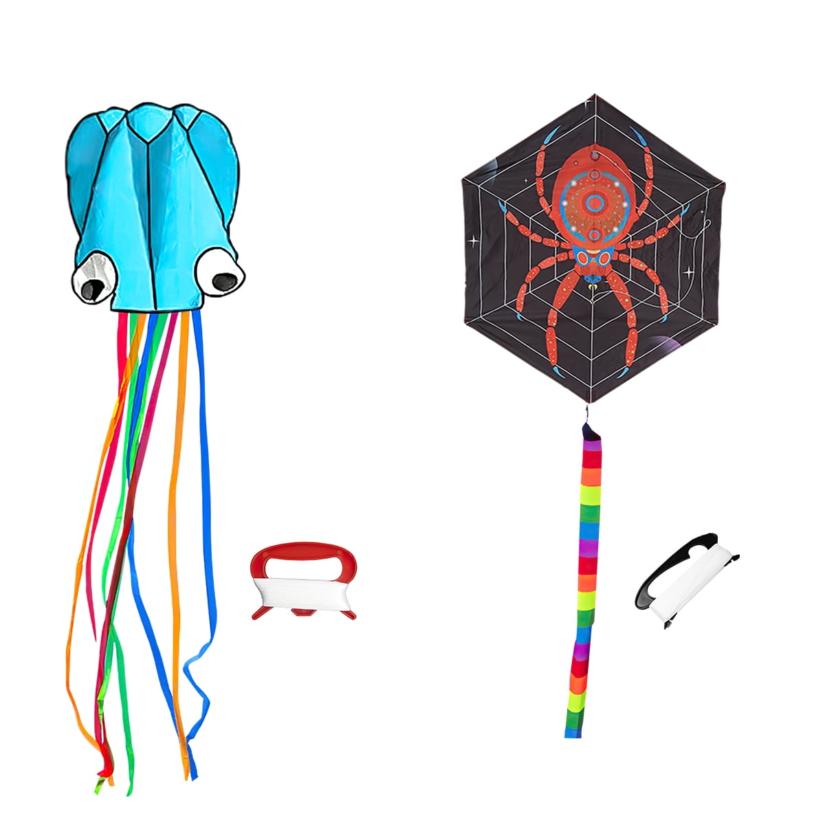 Kepooman Large Blue Octopus Kite & Red Spider-Print Kite with Tail & Lines, 2 Pack Easy Flyer Kites for Family Outdoor Game Activities Kepooman Large Blue Octopus Kite & Red Spider-Print Kite with Tail & Lines, 2 Pack Easy Flyer Kites for Family Outdoor Game Activities