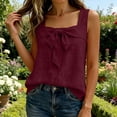 thumbnail image 7 of Kilaqueen Womens Bow Tie Front Tank Tops Summer Dressy Solid Color Square Neck Sleeveless Tunic Blouses Lightweight Loose Fit Casual Going Out Cami Gauze Shirts, 7 of 7