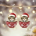 thumbnail image 4 of 1 Pair Acrylic Cute Christmas Hat Cat Earrings Dangle Drop Kitten Jewelry for Women Pets Lovers Charms Gifts, 4 of 6