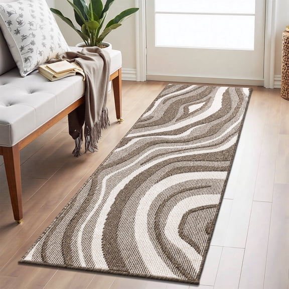 Runner Rugs for Hallway, Yamaziot 2'x6' Abstract Rug Carpet, Washable Non Slip Floor Mat for Kitchen Laundry Room Entryway, Modern Brown