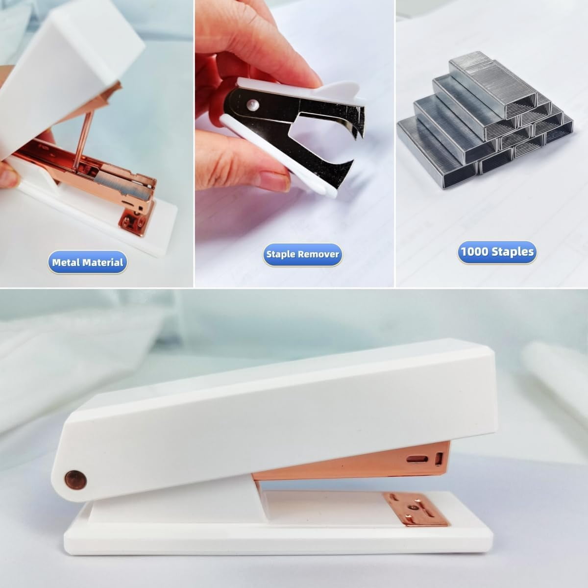 White Desk Organizer Set - 15-piece Office Supplies With 360° Rotating Pen Holder  Stapler Tape Dispenser & Clips For Home