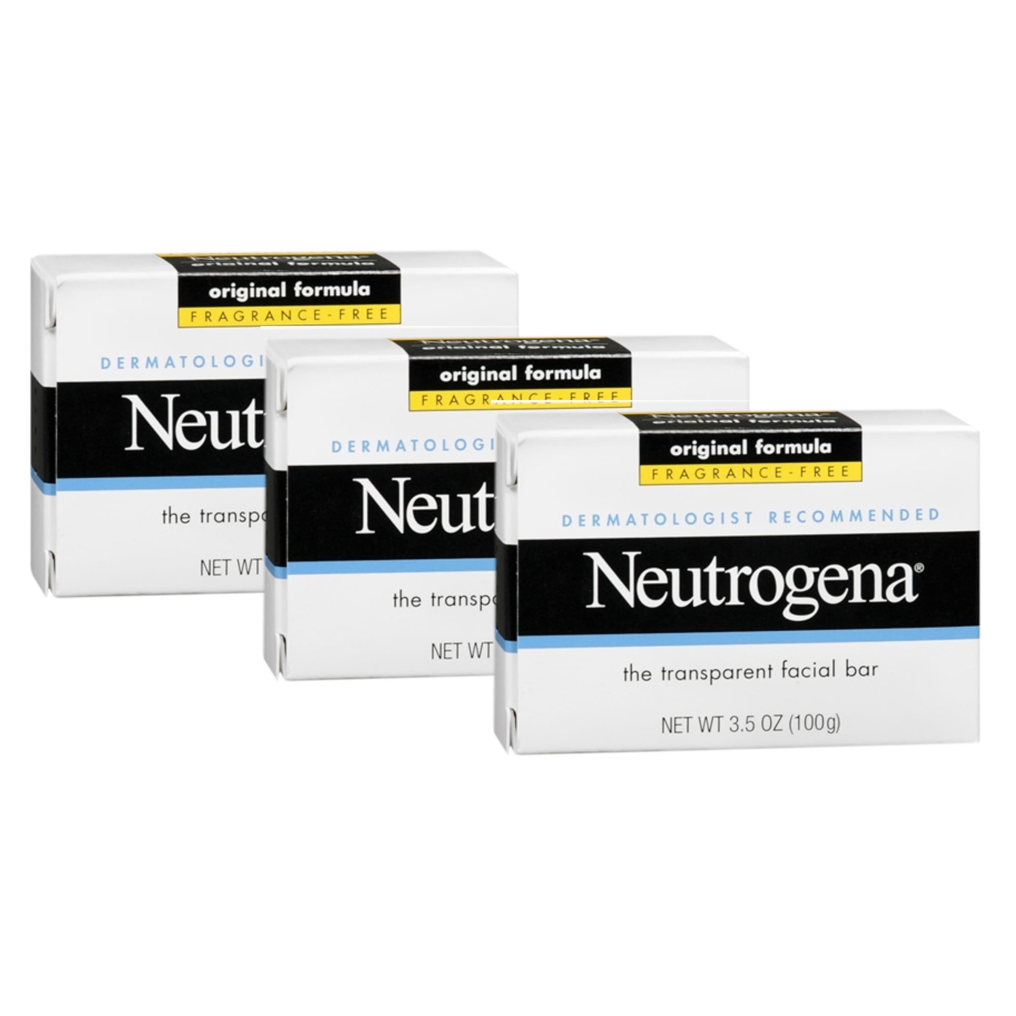 Neutrogena The Transparent Facial Bar Original Formula, Fragrance Free 3.50 oz (Pack of 3)