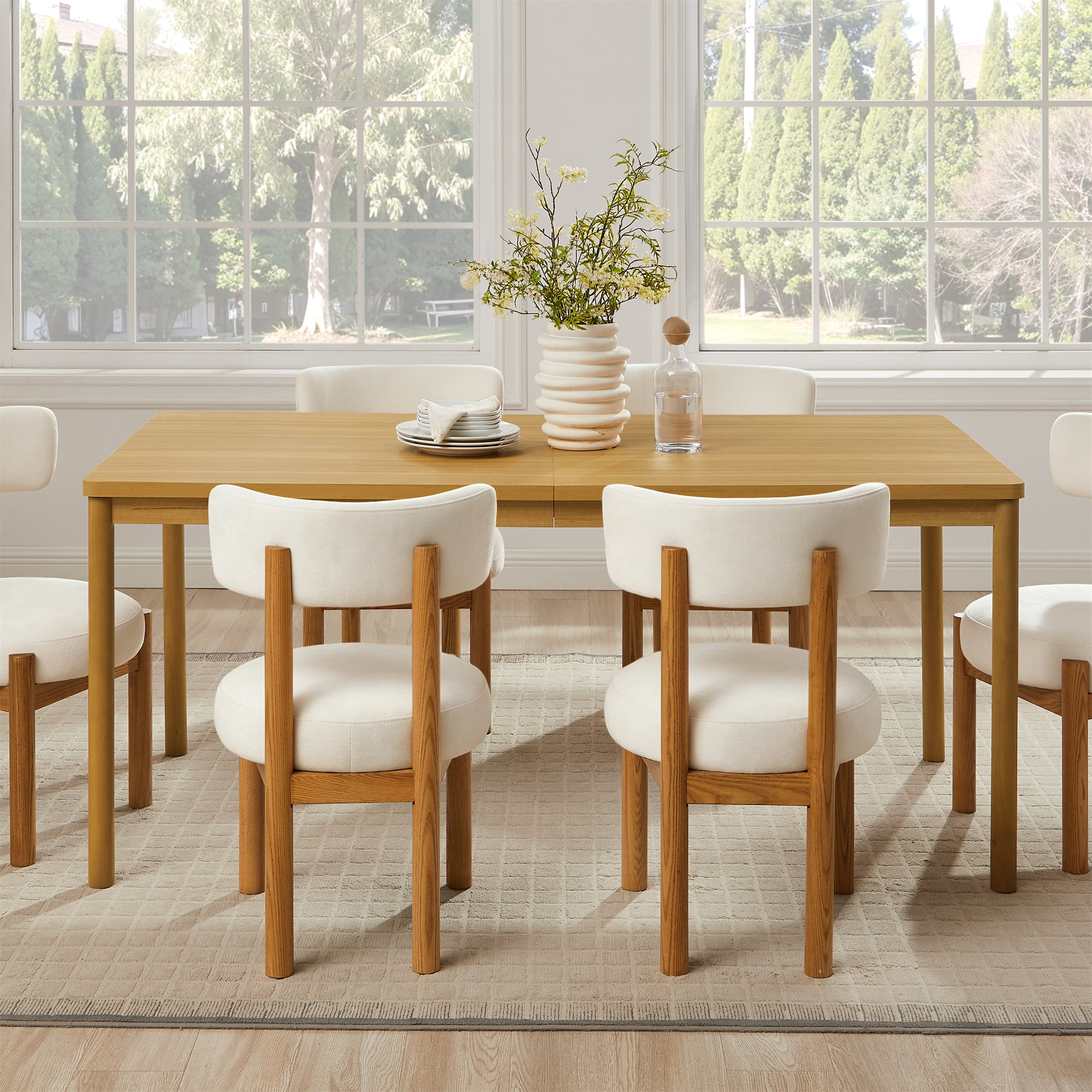Mainstays Dowel Dining Table, Natural Teak Finish