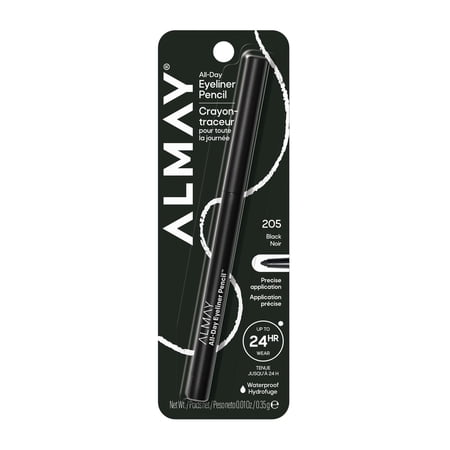 Almay All-Day Eyeliner Pencil, Precision Tip Eye Makeup, Hypoallergenic, Built-In Sharpener, 205 Black, 0.01 oz