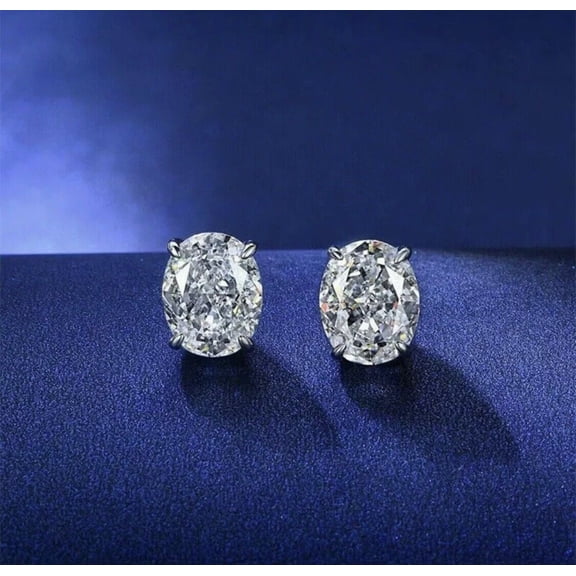 2.00 Ct Oval Cut Lab Created Diamond Solitaire Women's Stud Earrings 14K White Gold Plated Sterling Silver
