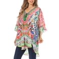 thumbnail image 4 of Sakkas Tallulah Wide Circle Blouse V Neck Top With Tassle Ties And Rhinestones - TM208-Multi - OS, 4 of 5