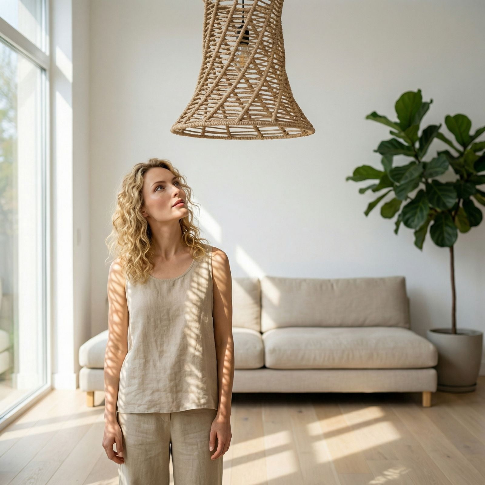 Artisanal Woven Hanging Lamp Guard, Retro Inspired Chandelier Shade, Natural Fiber Light Fixture Cover for Dining Room, Minimalist Pendant Lamp Accessory