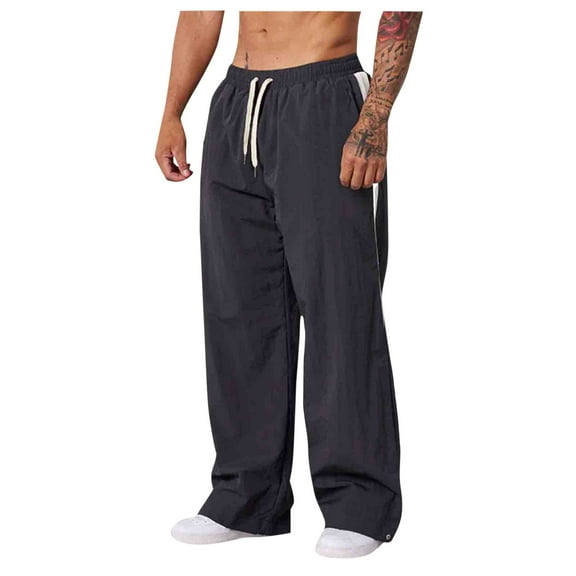 Track Pants Mens Casual Striped Drawstring Linen Pant Lightweight Baggy Contrast Color Workout Pants with Pockets