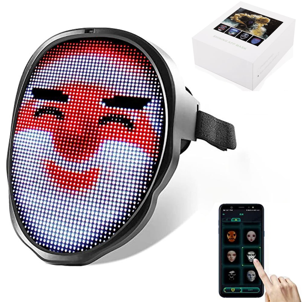 LED Mask with Bluetooth Programmable App,Shining LED Light Up Face Mask for Adult Kid Halloween
