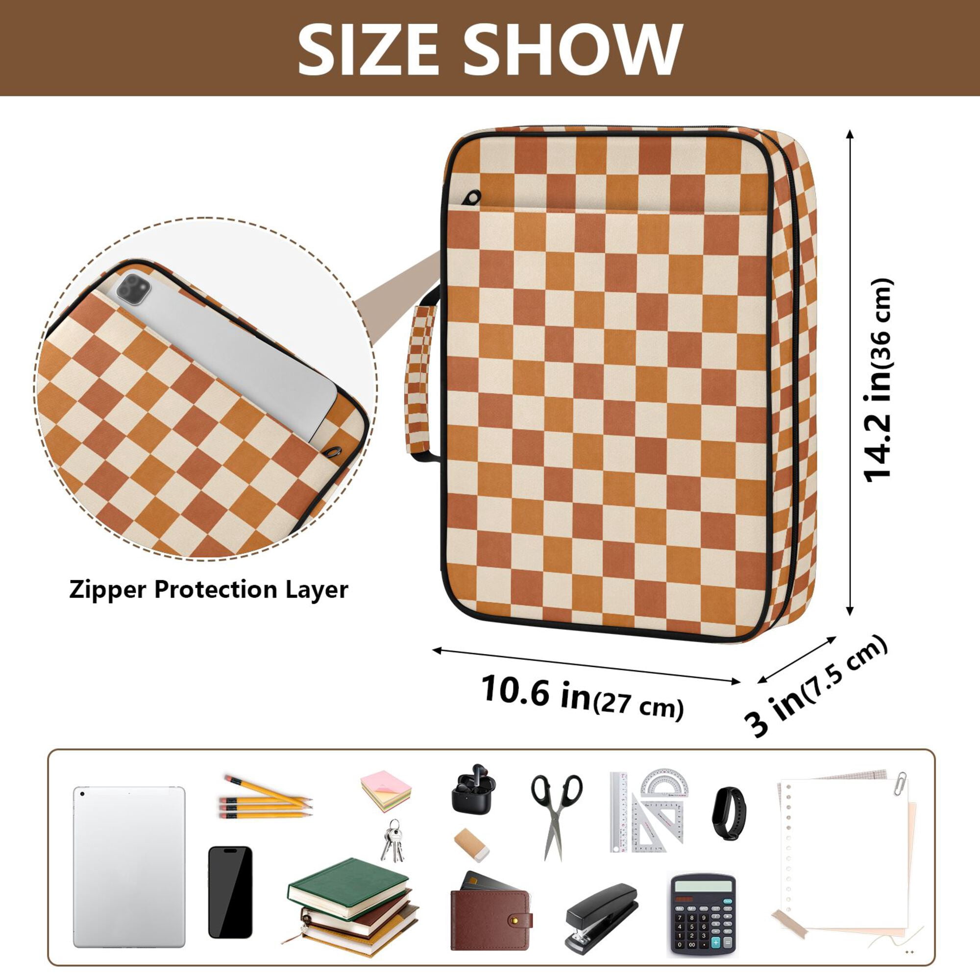 FORMRS Accordion File Folder A4 Size 7-Pocket Expanding Document Organizer Bag with 3 Ring Binder, Rusty Orange Plaid