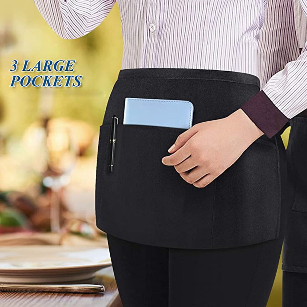 Server Apron With 3 Pockets Waist Apron For Waitress Waiter Chef Black Restaurant Apron Water Resistant Kitchen Serving Apron 1 Pack,server apron