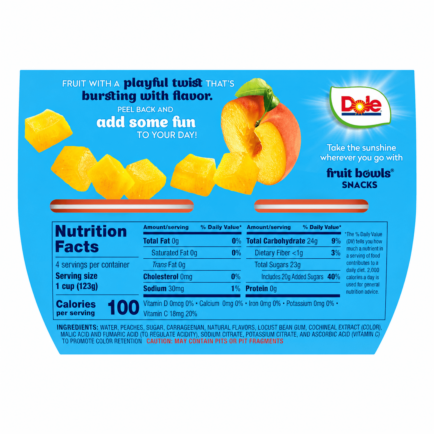 (3 pack) Dole Fruit Bowls Diced Peaches in Strawberry Gel, 4.3 oz Cups (4 Pack)