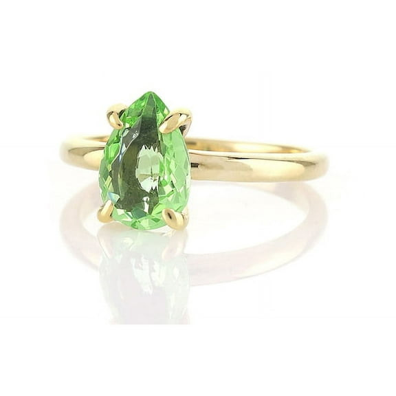 October Birthstone Green Tourmaline Ring · Solitaire Pear Cut Gemstone Ring · Green Prong Teardrop Gold Filled Ring