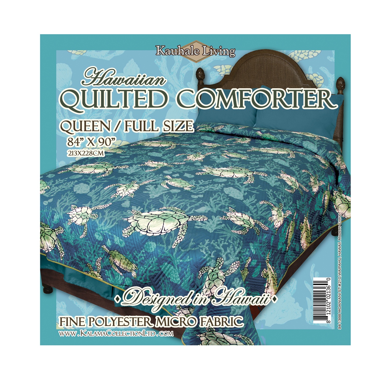 Hi Kalama Collection Full or Queen Honu Blue Bedding, 1 Each
