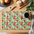thumbnail image 2 of Tropical Leaves Placemats Set of 8 Summer Green Pink Flower Floral Place Mats Indoor Wipeable Table Mats Washable Cloth Dining Table Placemats for Kitchen Holiday Party Home Decor 13x19 Inch, 2 of 9