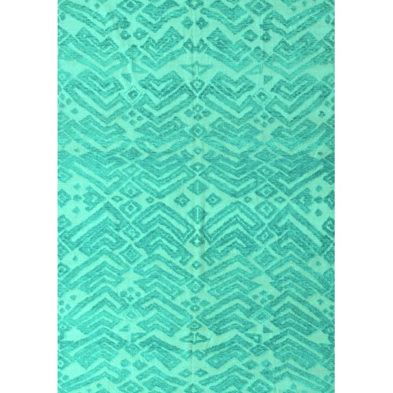 Ahgly Company Machine Washable Indoor Rectangle Abstract Turquoise Blue Modern Area Rugs, 7' x 9'