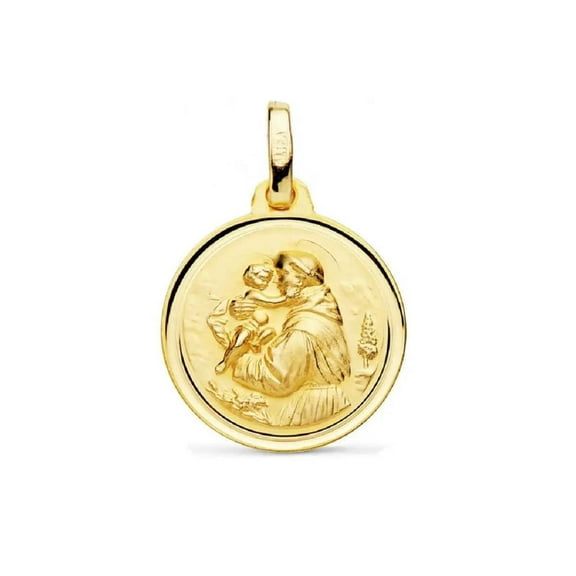 18K Solid Yellow Gold Round Saint Anthony Medal 16mm