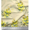 thumbnail image 1 of Soimoi polyester Crepe Fabric Leaves & Yellow Flower Watercolor Decor Fabric Printed Yard 52 Inch Wide, 1 of 5