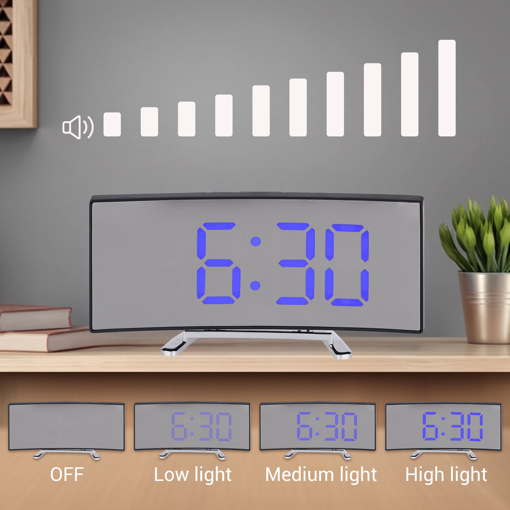 Unique Bargains LED Mirror Alarm Clock for Deep Sleepers Blue