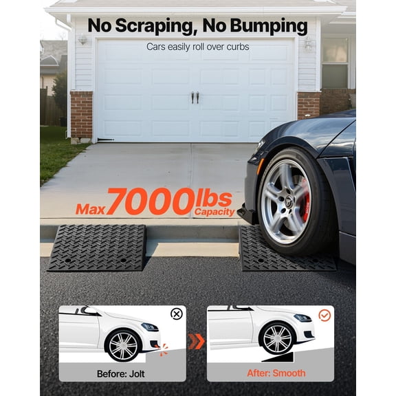 Driveway Curb Ramp,7000 lbs Load Capacity,7"es Rise Height Heavy Duty Curbside Bridge Ramp with Drainage Tank for Wheelchairs,Strollers,Motorcycles,Cars,Lawn Mowers&Trailers,2 Pack