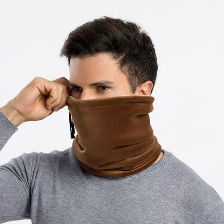 Ettsollp Cycling Drawstring Neck Warmer Winter Cold Weather Outdoor Motorbike Riding Windproof Warm Multifunction Plush Face Guard Hat Neck Gaiter Scarf