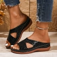 thumbnail image 2 of Xfvqtps Orthopedic Sandals for Women Slide Stone Embossing Arch Support Open Toe Soft Sole Comfortable Casual Summer Beach Walking Wedge Sandals Black, 2 of 9