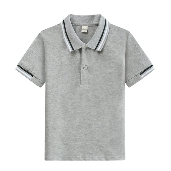 Qopobobo Boys Polo Baby-Boys Short Sleeve Ua Match Polo Collared Shirt, Chest Logo, Soft & Comfortable Grey,4-5 Years