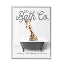 Stupell Industries Giraffe in Bubble Bath Animals & Insects Painting White Framed Art Print Wall Art, 24 x 30